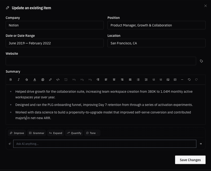 Resume bullet points before AI improvement — generic, no metrics